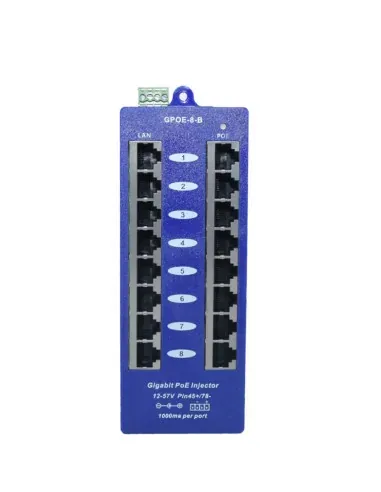 Passive POE Injector Hub, 8 Port, Gigabit, Blue