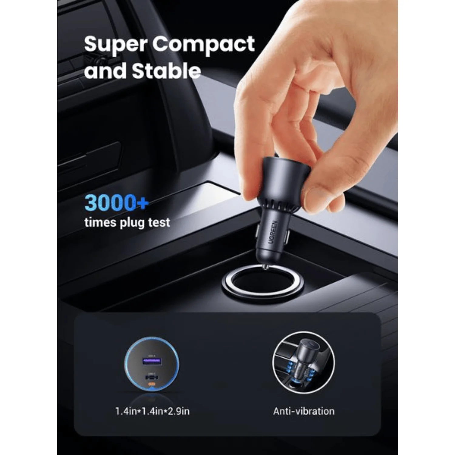 UGREEN 63W Type-C + USB A Fast Car Charger
