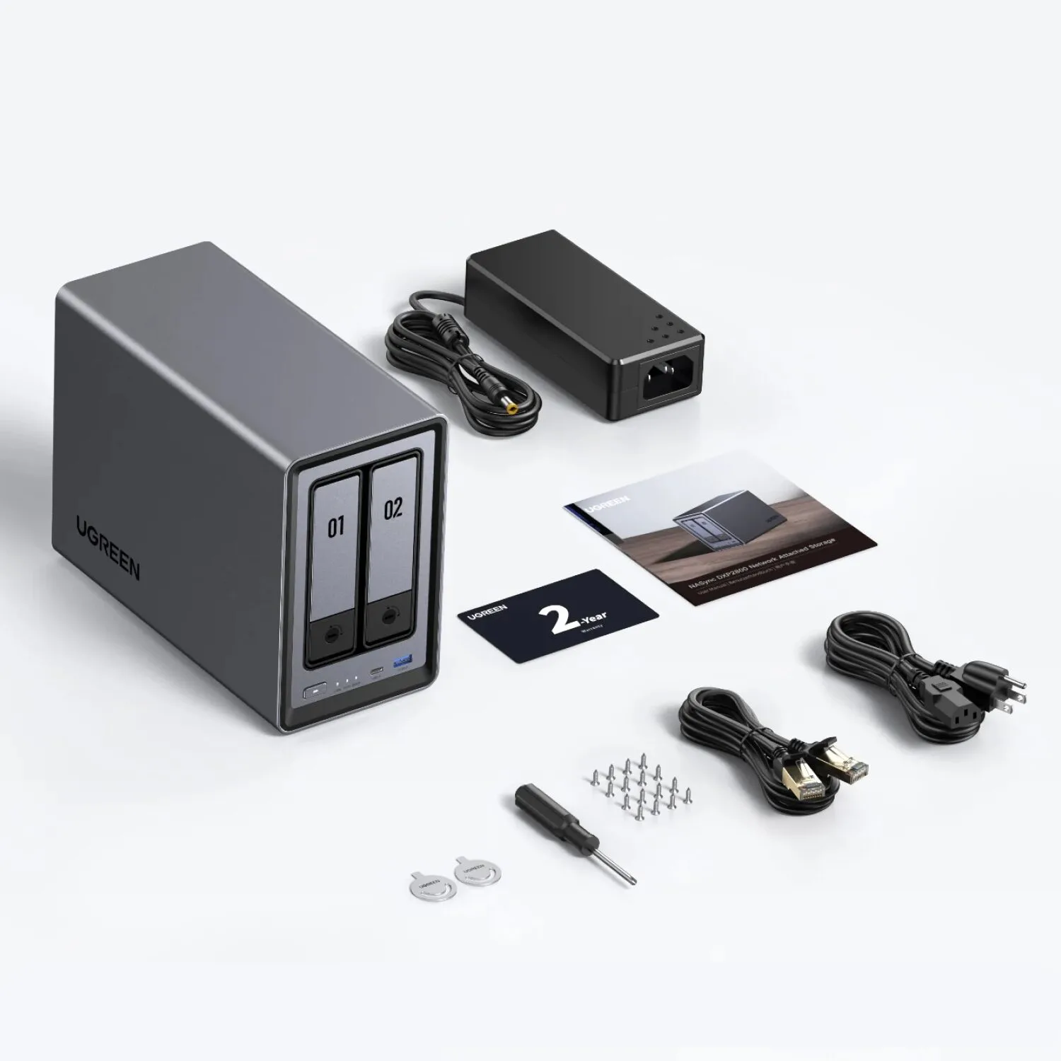 UGreen NASync DXP2800 2 Bay NAS with Seagate Ironwolf NAS 8TB SATA Hard Drive Bundle (2x 4TB)