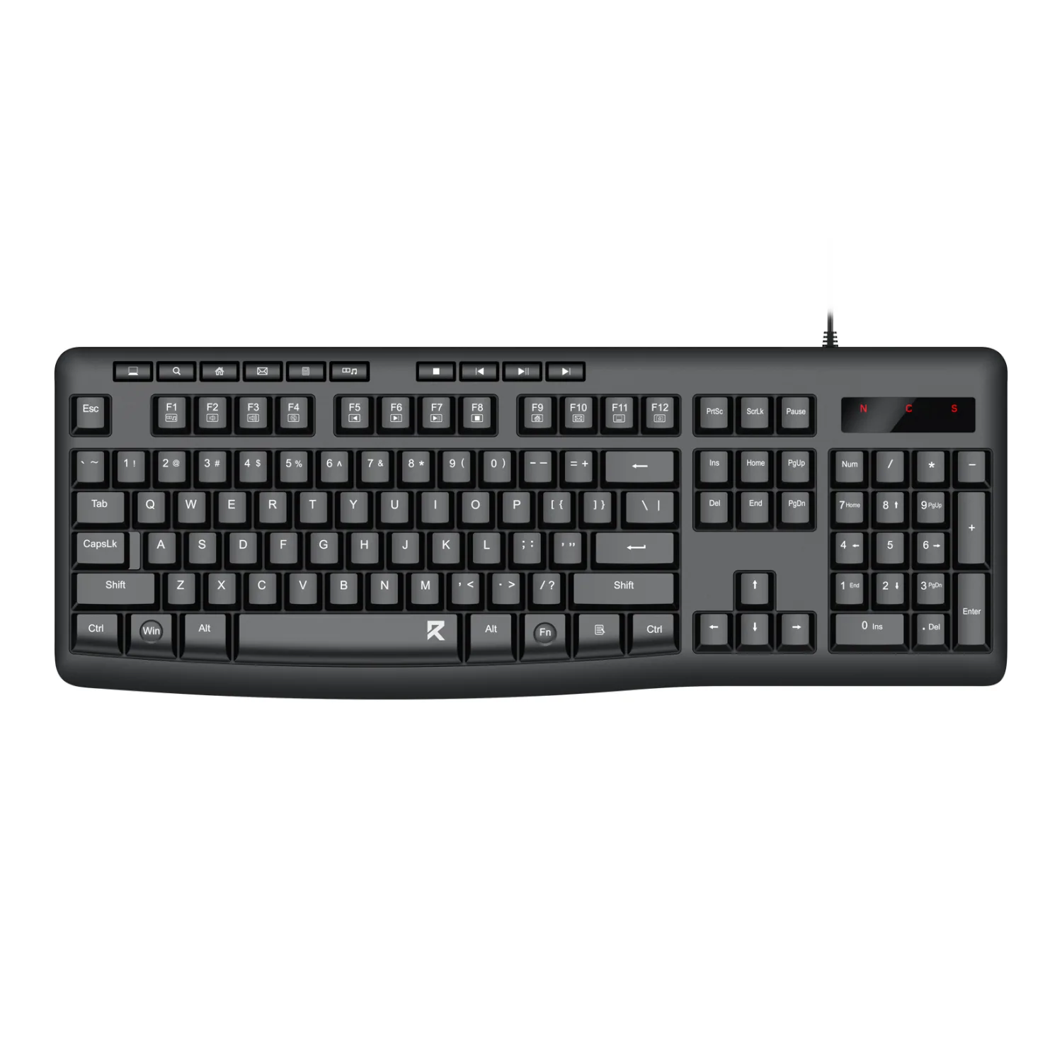 Redragon BK-7366 Full-size Ergonomic Wired Membrane Office Keyboard - Black