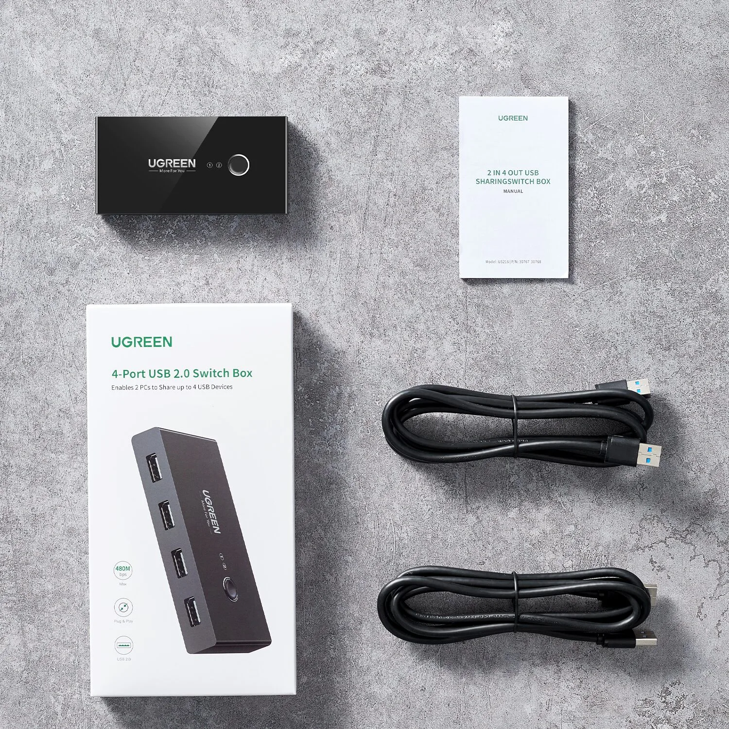 UGREEN USB 3.0 4-Port Switch Box, with 1.5m USB Cables