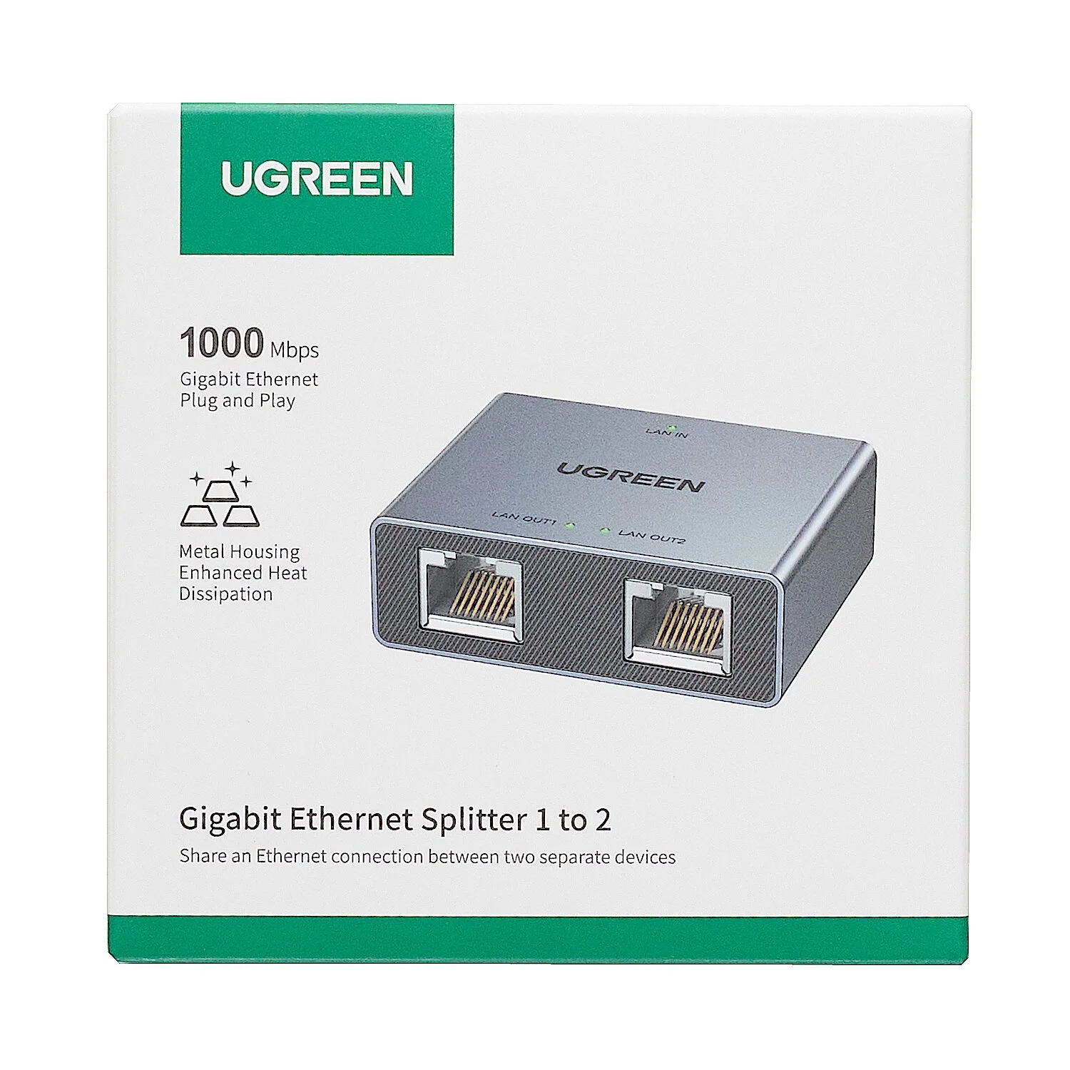 UGREEN 1-to-2 Gigabit Ethernet Splitter, 1000Mbps LAN Network Adapter