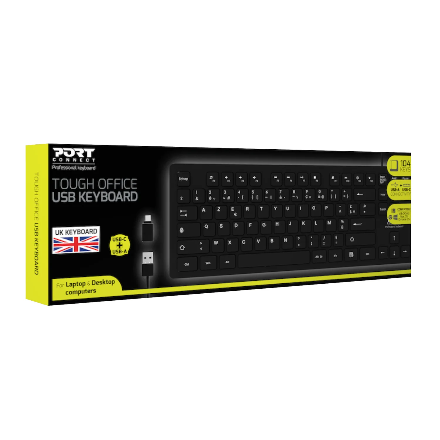 Port Connect Tough Office USB Keyboard - Black