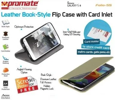 Promate Gold Folio S5 Bookcover with inside card