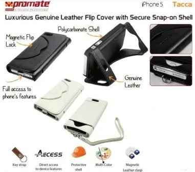 Promate White Tacca iPhone 5 Leather Flip Cover